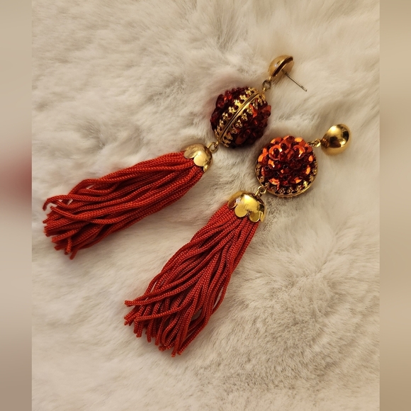 Vintage Red Tassel and sequin earrings - Picture 3 of 7